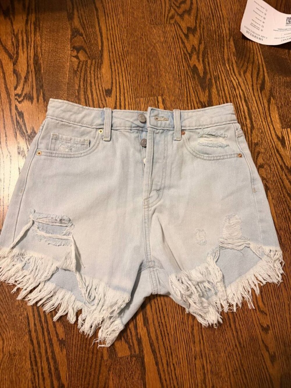 Wild Fable Light Wash High-Rise Denim Shorts with Fringe